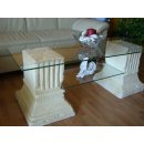 Antiker Glastisch Couchtisch Steinmöbel Wohnzimmertisch Säulen Tisch 125cmx50cm