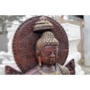 Sitzender Thai Buddha Gottheit Statue Gartenfigur Feng Shui Bronze Optik Höhe: 94cm