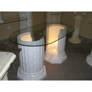 Ovaler Couchtisch Wohnzimmertisch Glastisch beleuchtet S&auml;ulentisch 120cmx60cm
